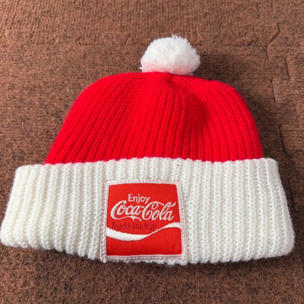 A+ Vintage Coca-Cola K Wings Kalamazoo Hockey Knit Beanie Hat Red White USA Made